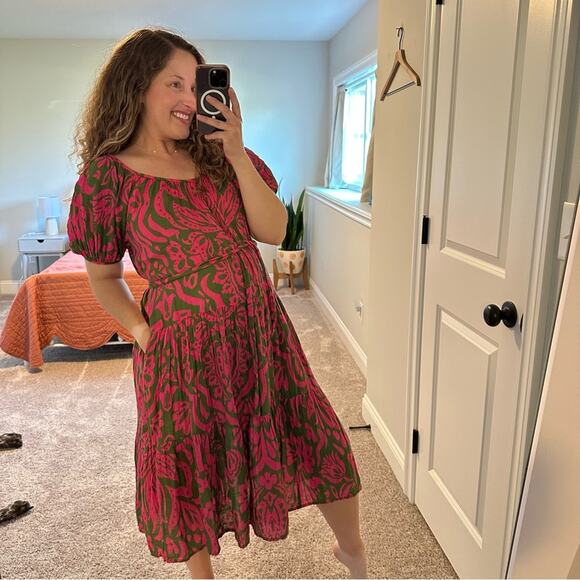 Tuckernuck Velvet Graham & Spencer Cotton Green Pink Floral MIDI Dress XS - Picture 2 of 16